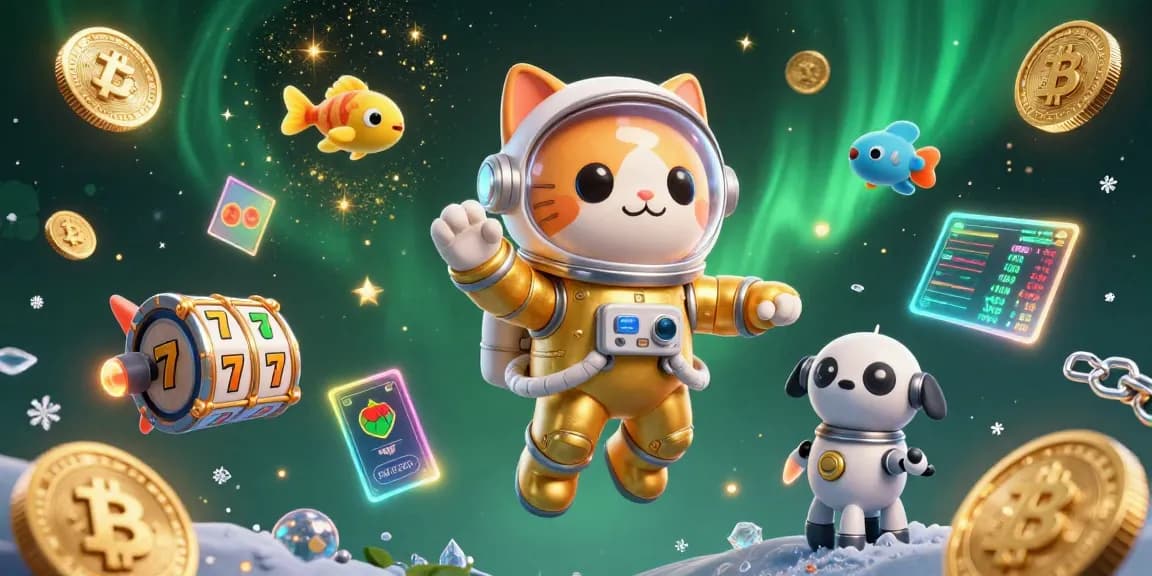 Engage luck and fortune with Luck8's vibrant 3D gambling scene showcasing cryptocurrencies and casino thrills.