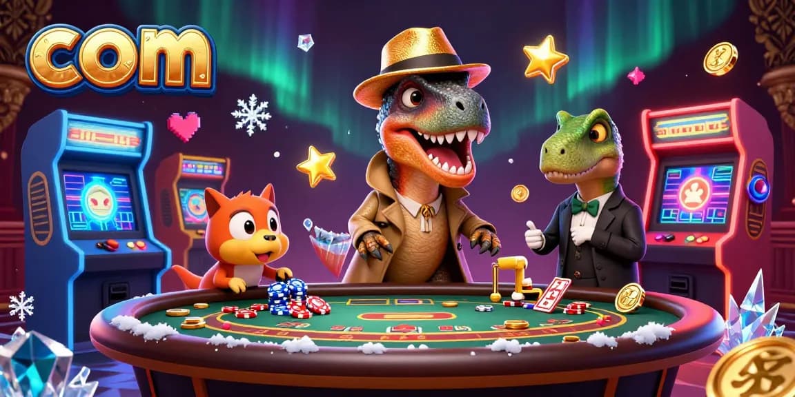 Experience thrilling gameplay at com with a 3D velociraptor card counter and casino elements.