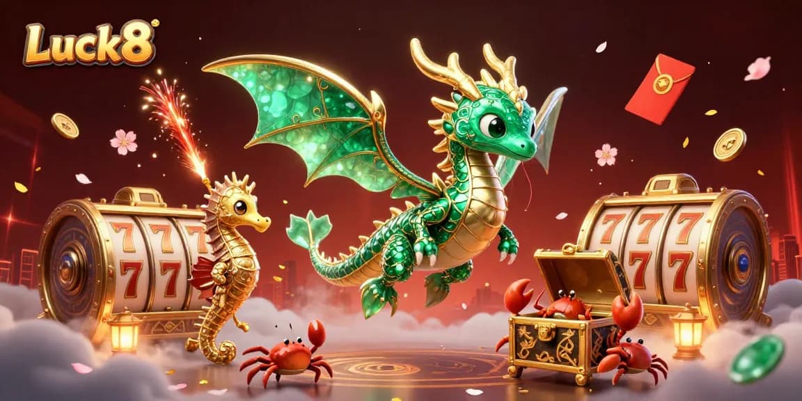 Spin the reels at Luck8 with an emerald sea dragon and gold treasures lighting up the scene.