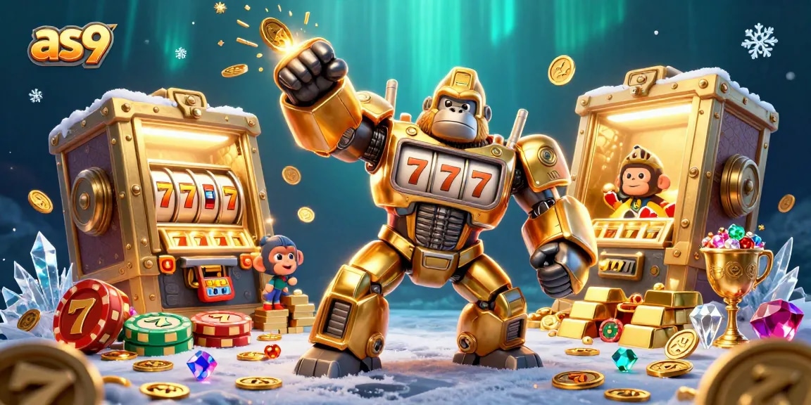 Experience the thrilling as9 slot adventure with a golden gorilla mech and jackpots bursting with treasures.
