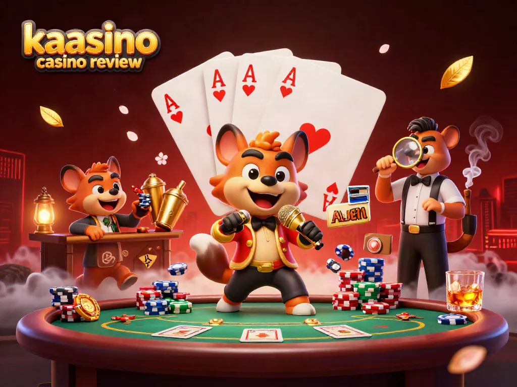 Engage with the kaasino casino review while enjoying vibrant casino elements and energetic hyena characters.