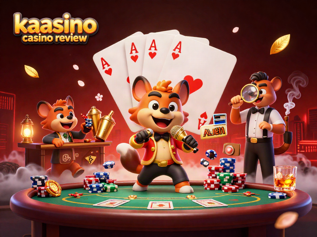 Engage with the kaasino casino review while enjoying vibrant casino elements and energetic hyena characters.