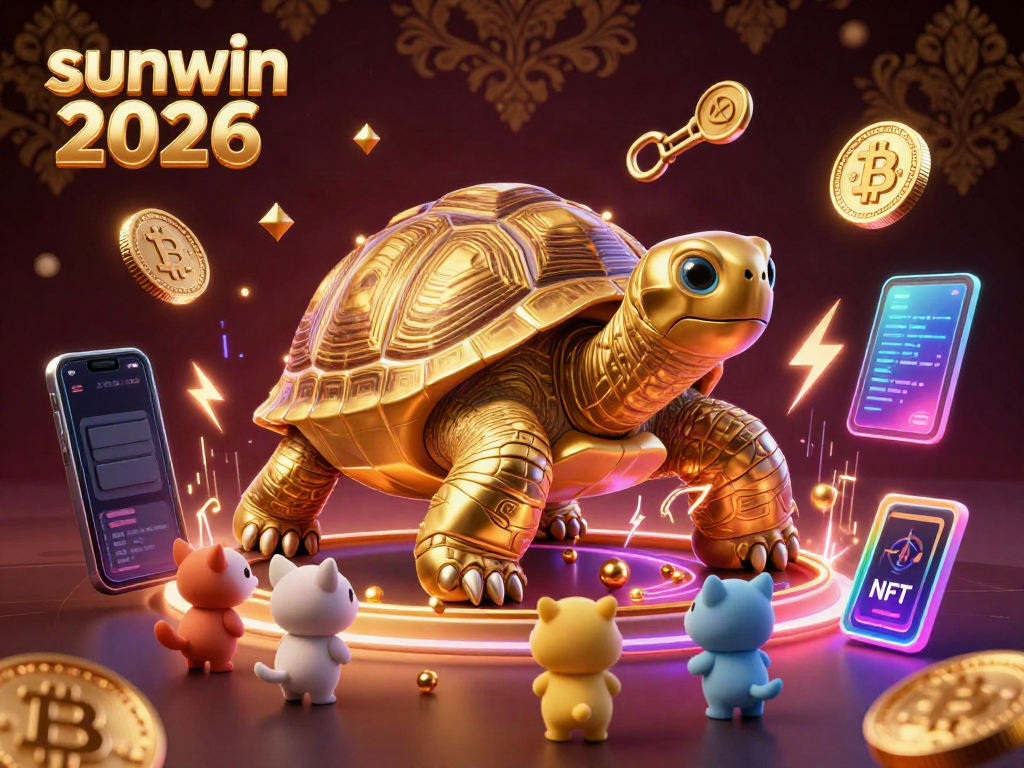 Experience excitement at sunwin 2026 with a lively golden tortoise pinball machine and vibrant crypto elements.