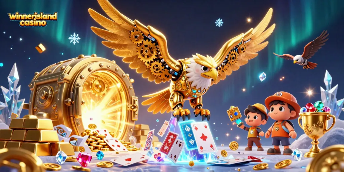 Experience thrill at winnerislandcasino with a dynamic scene showcasing winning elements and golden treasures.