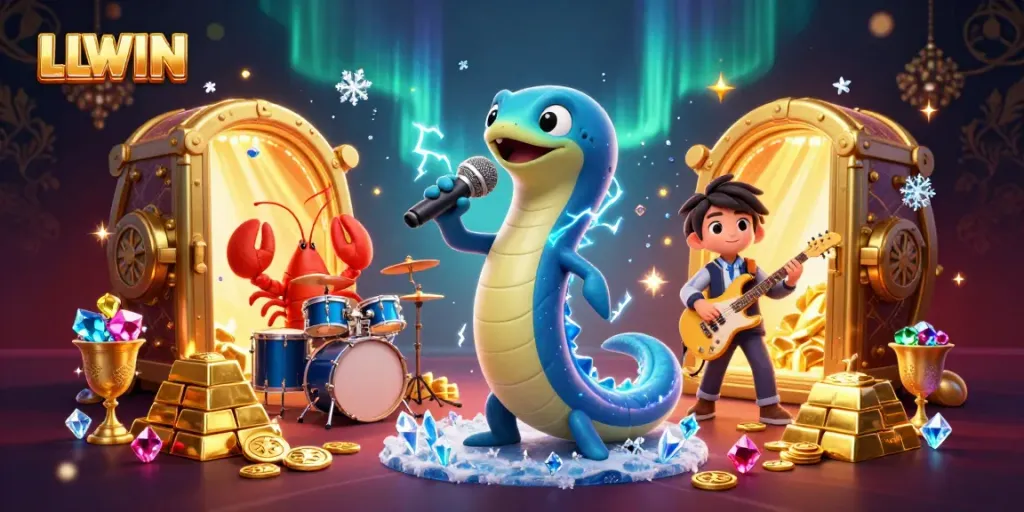 Experience the excitement of LLWIN in a vibrant underwater casino with cartoon characters performing.