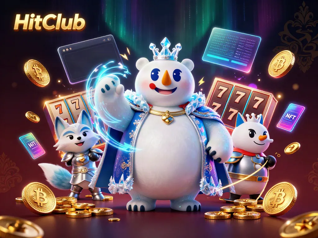 Experience the excitement of HitClub with a vibrant 3D illustration featuring slots, coins, and captivating characters.