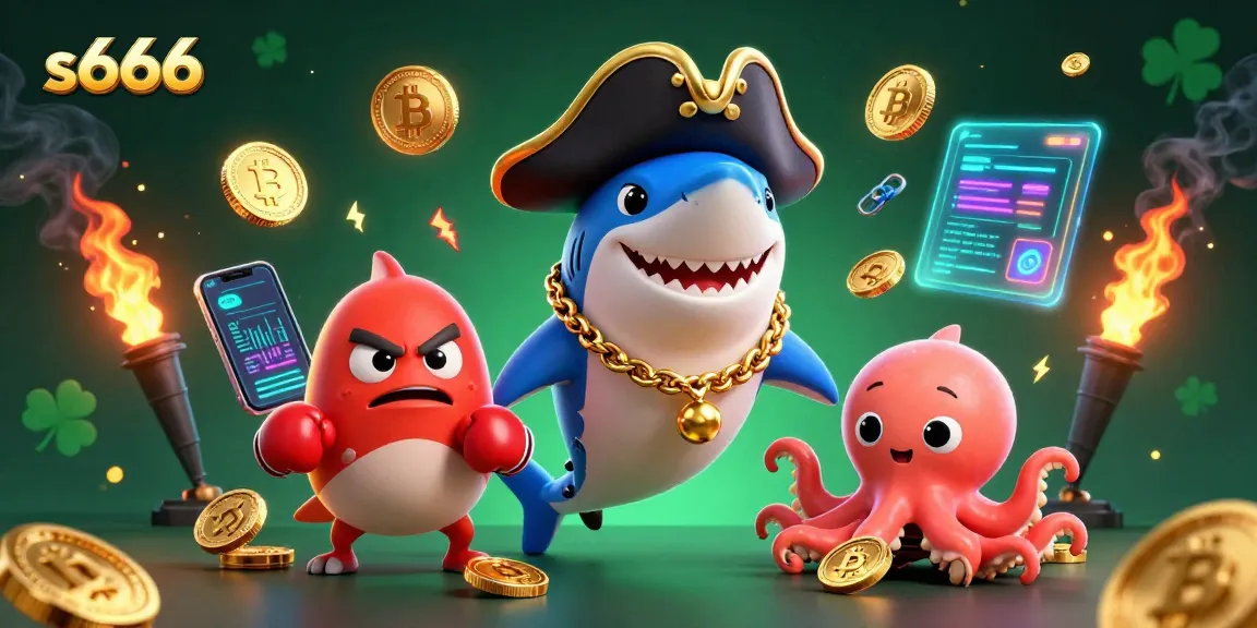 Experience winning thrills with s666 in this vibrant 3D casino scene featuring exciting characters and crypto elements.