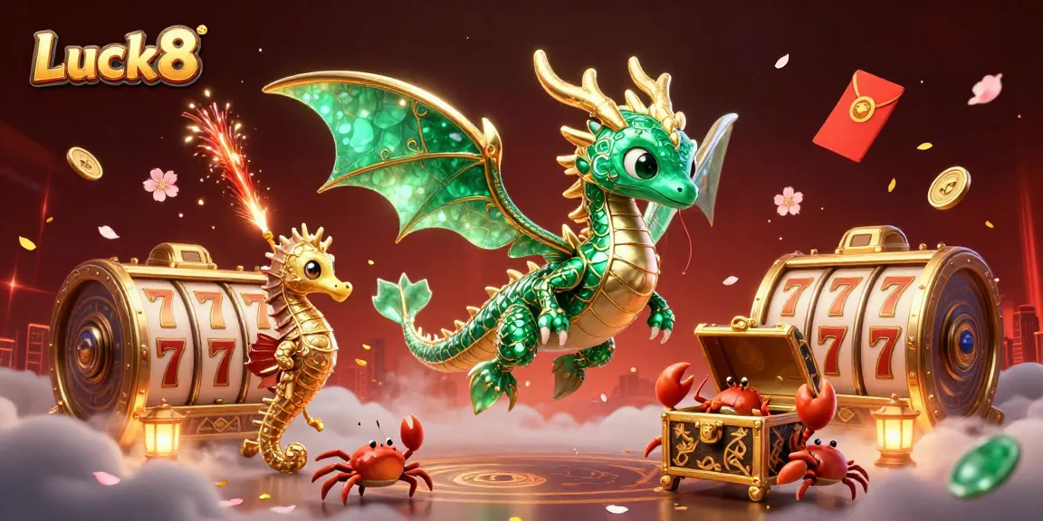 Spin the reels at Luck8 with an emerald sea dragon and gold treasures lighting up the scene.